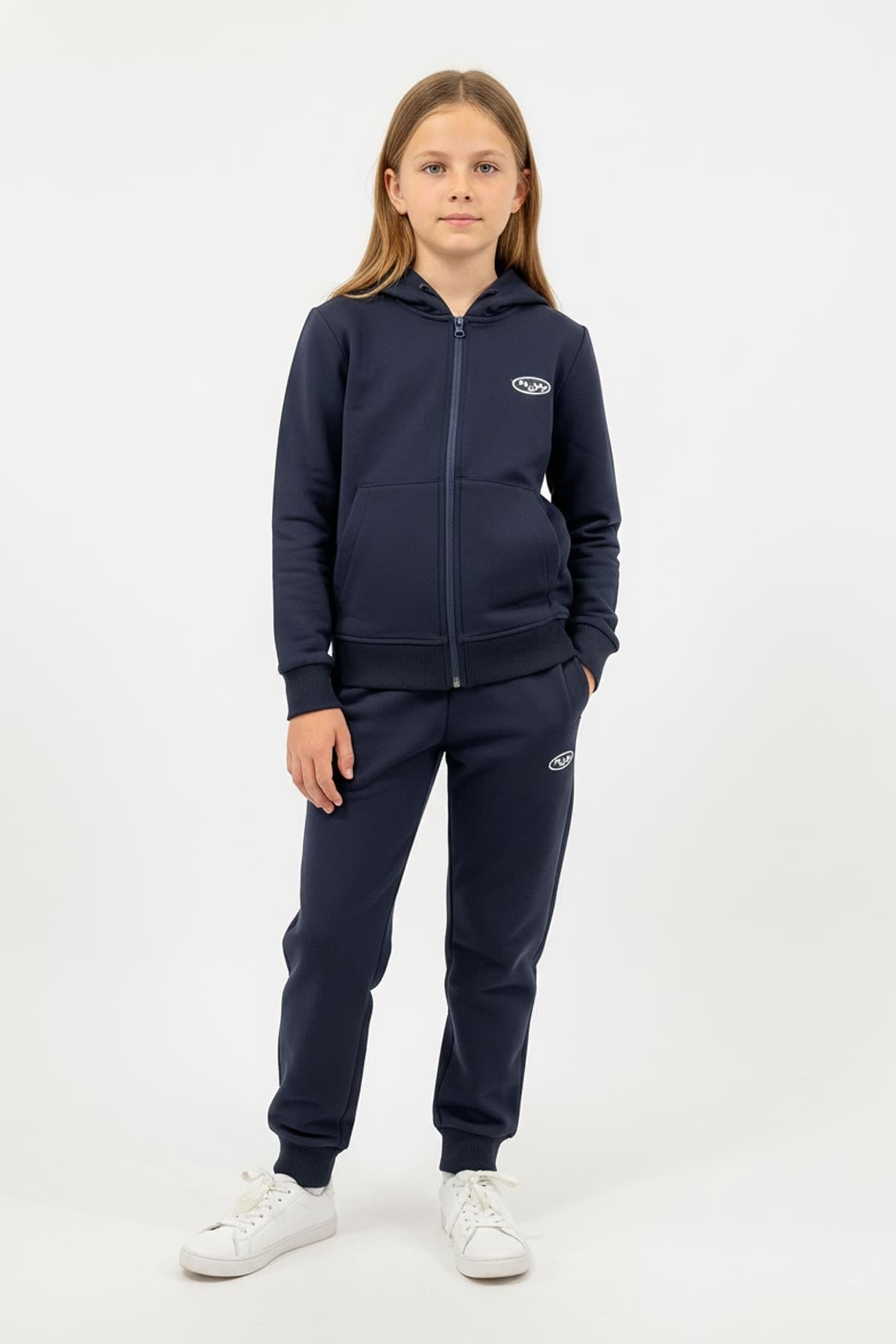 Fermuarlı Kapüşonlu Cepli Unisex Çocuk Eşofman Takımı