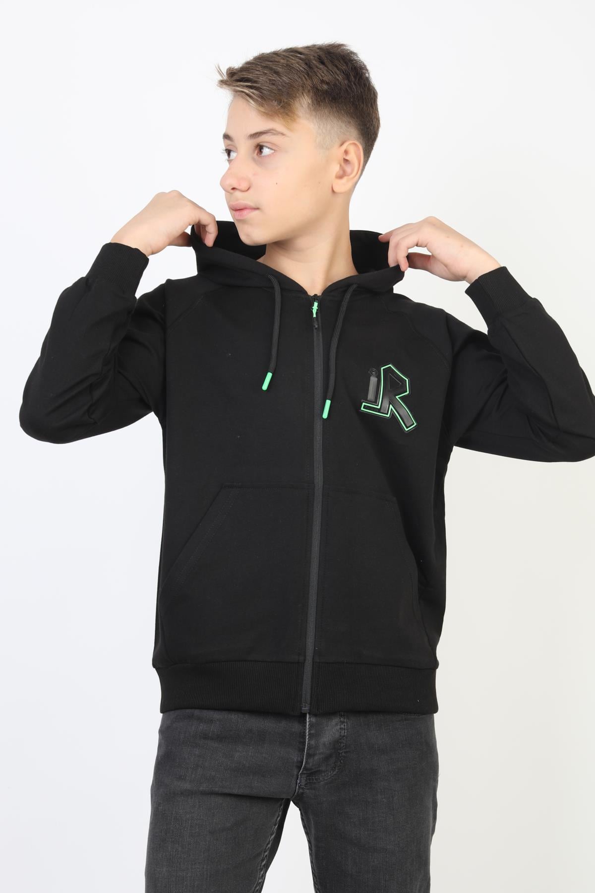 Kapşonlu Fermuarlı Kanguru Cepli Erkek Çocuk Sweatshirt