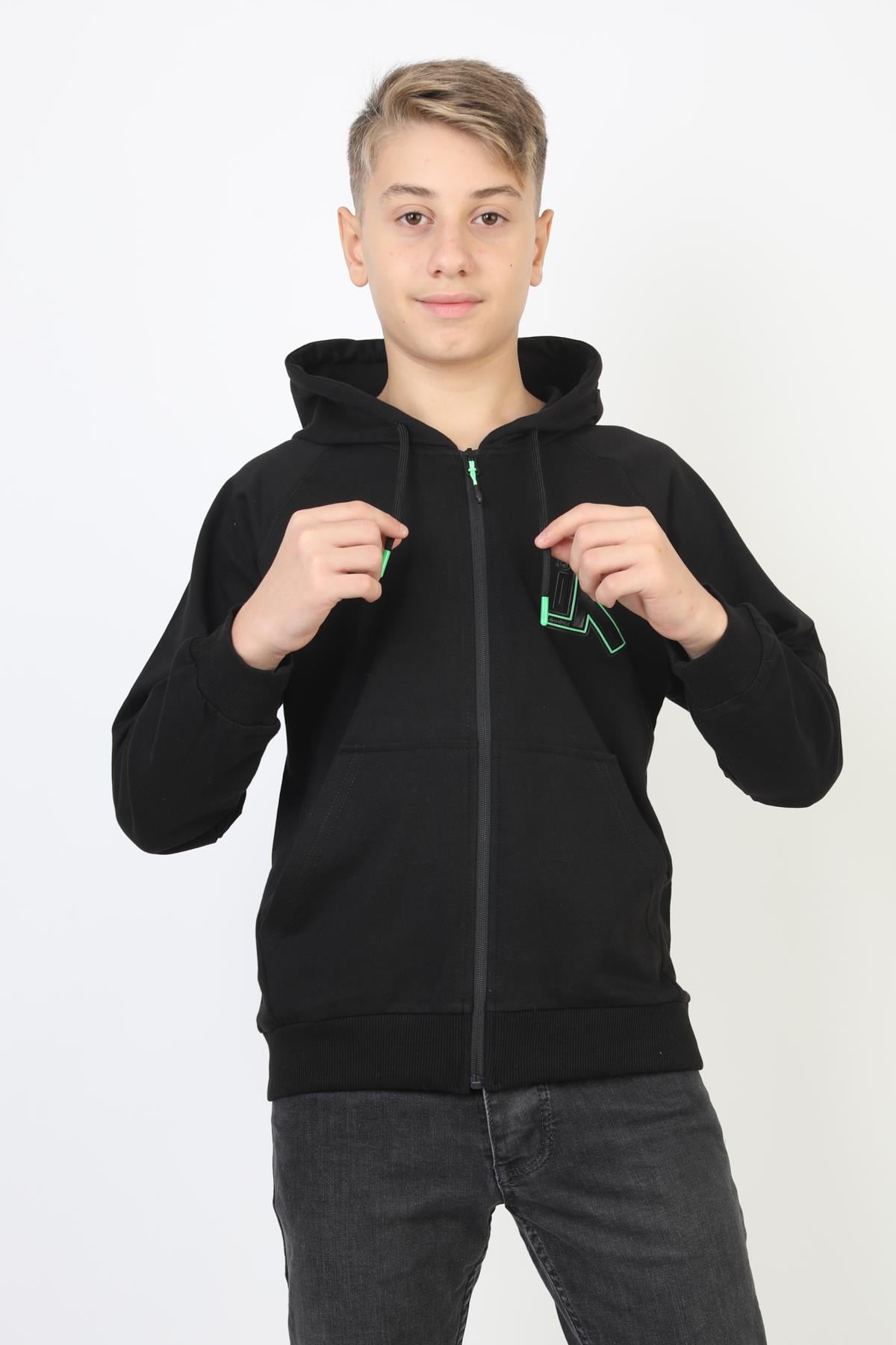 Kapşonlu Fermuarlı Kanguru Cepli Erkek Çocuk Sweatshirt