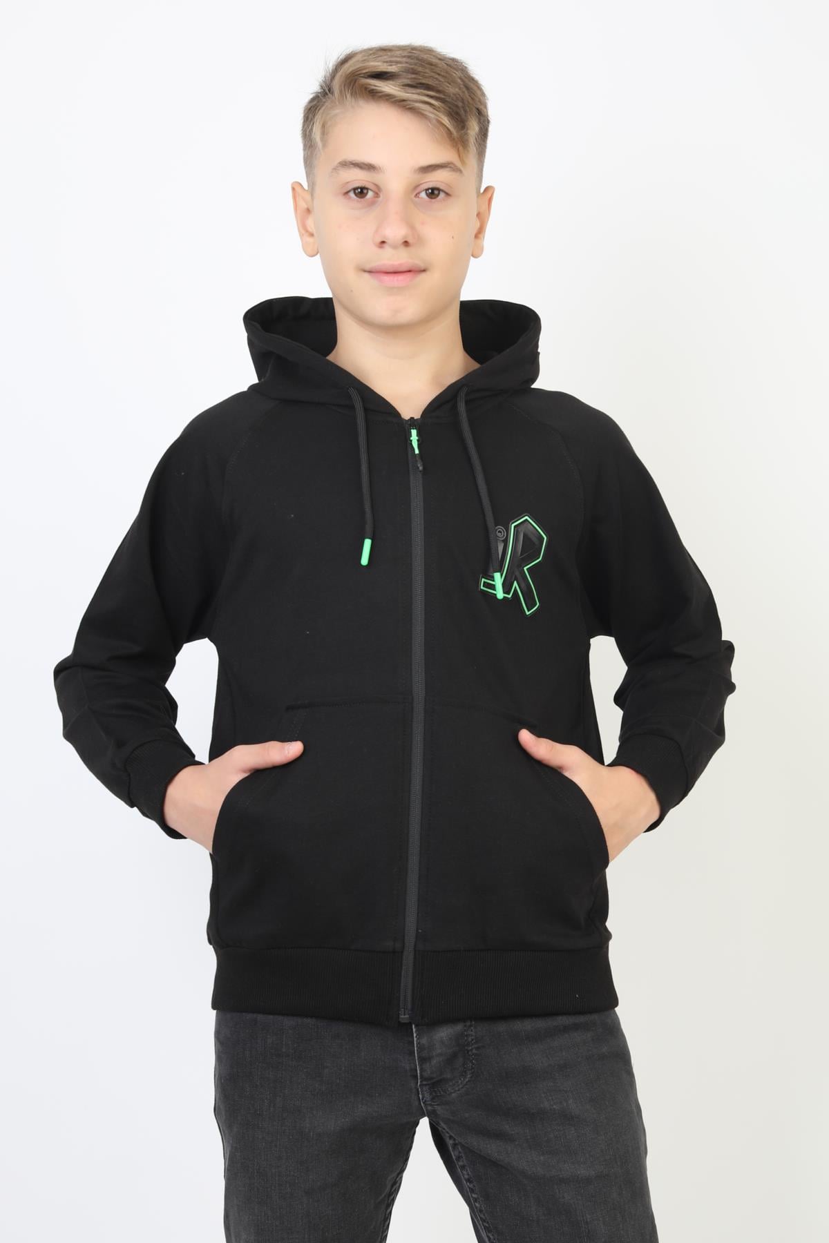 Kapşonlu Fermuarlı Kanguru Cepli Erkek Çocuk Sweatshirt