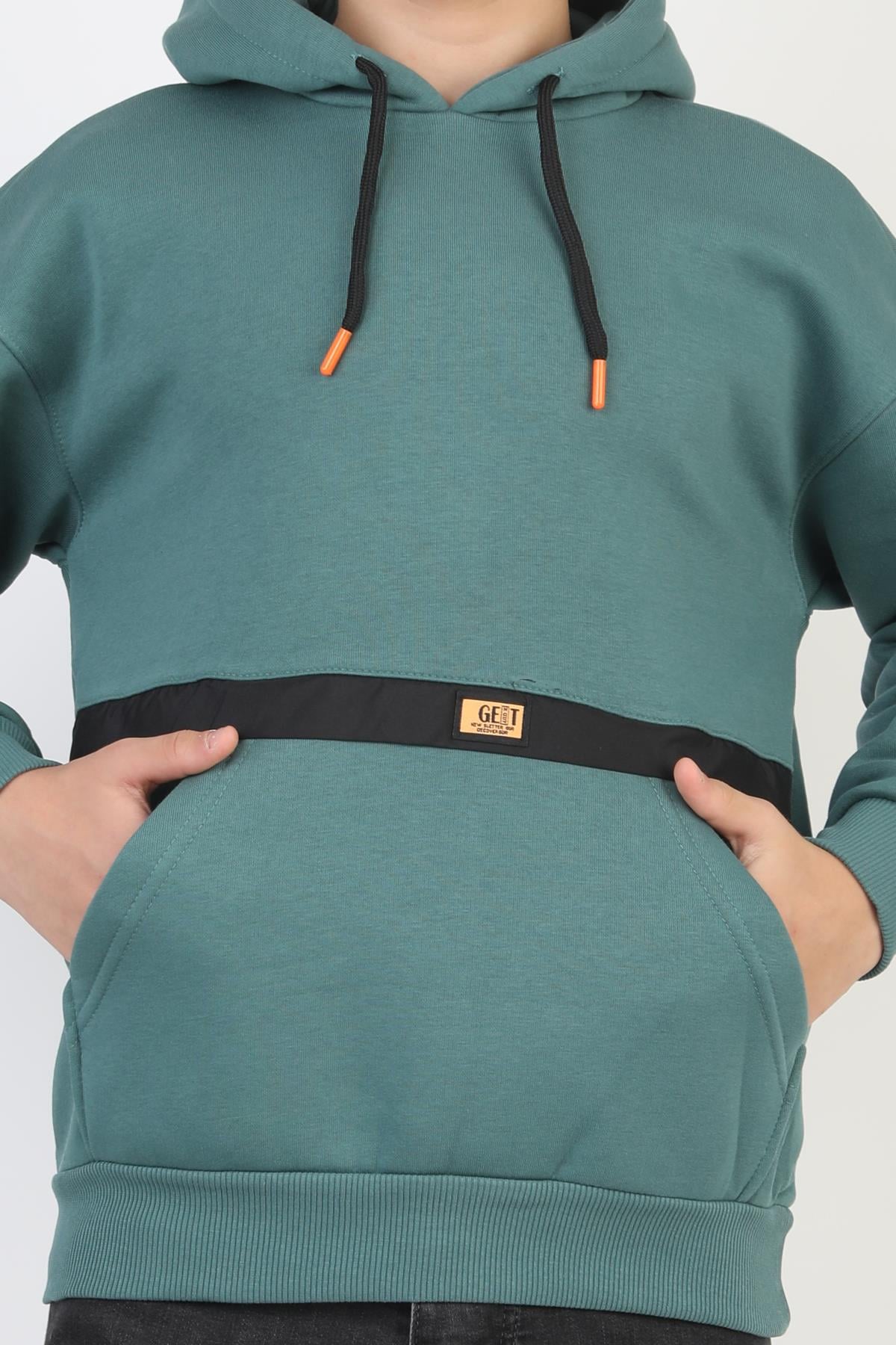 Kapşonlu Kanguru Cepli Detaylı Erkek Çocuk Sweatshirt
