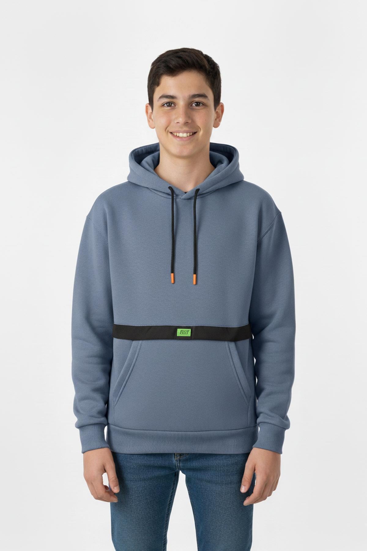 Kapşonlu Kanguru Cepli Detaylı Erkek Çocuk Sweatshirt