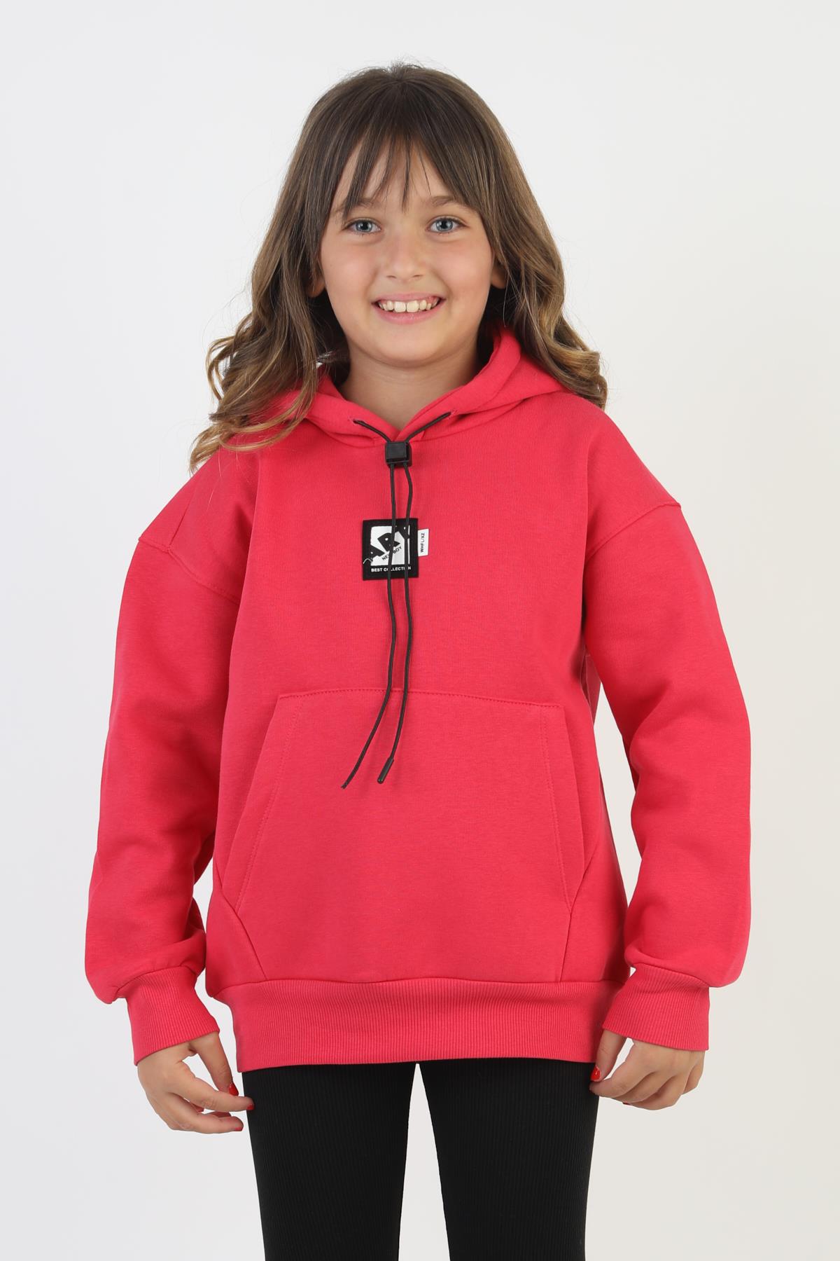 Kapüşonlu Art Baskılı Kanguru Cepli Kız Çocuk Sweatshirt