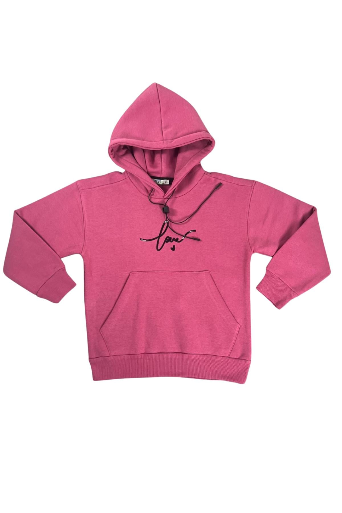 Kapşonlu Love Baskılı Kanguru Cepli Kız Çocuk Sweatshirt
