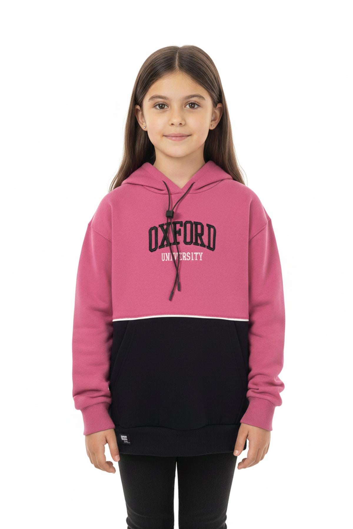 Kapşonlu Oxford Baskılı Kanguru Cepli Kız Çocuk Sweatshirt