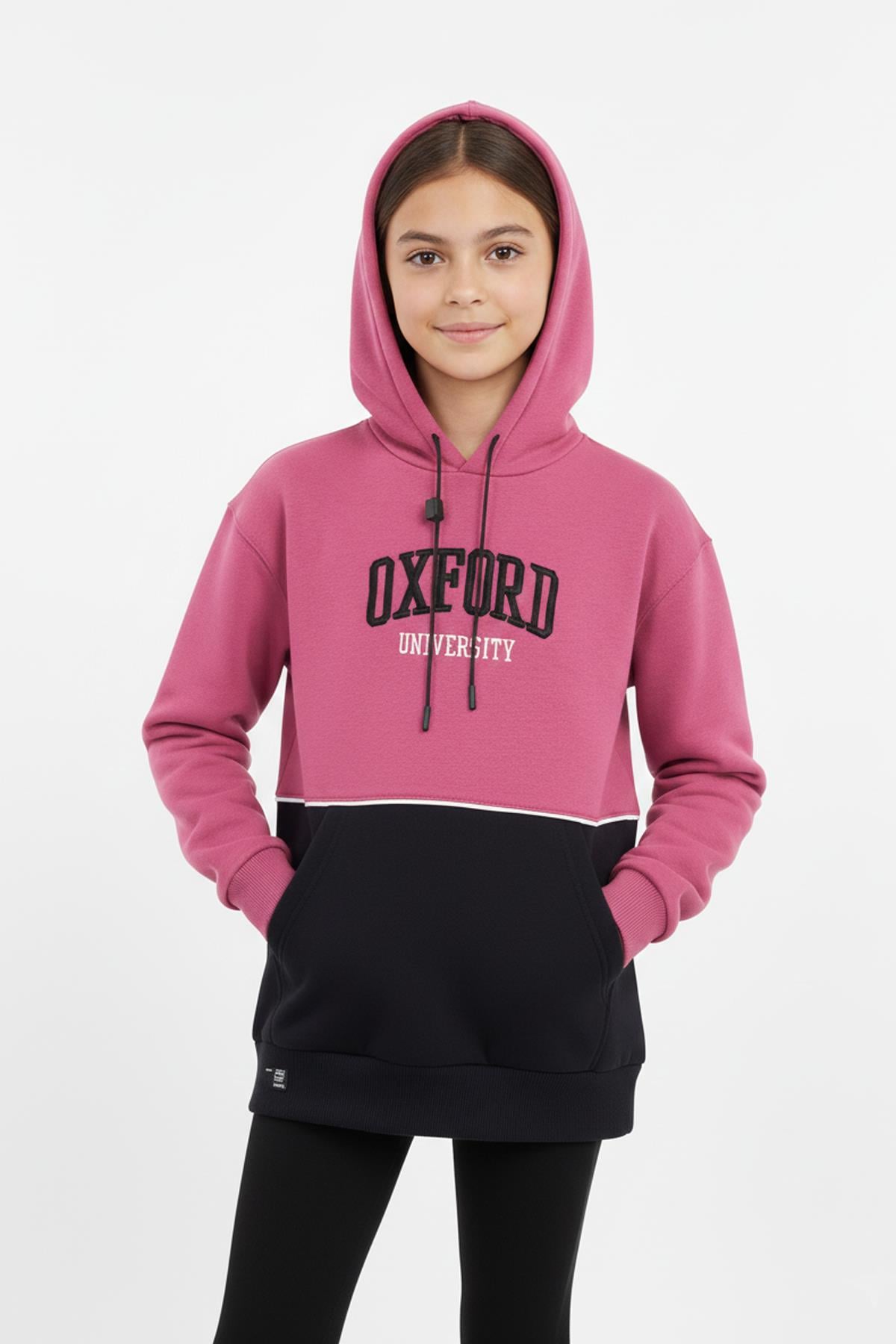 Kapşonlu Oxford Baskılı Kanguru Cepli Kız Çocuk Sweatshirt