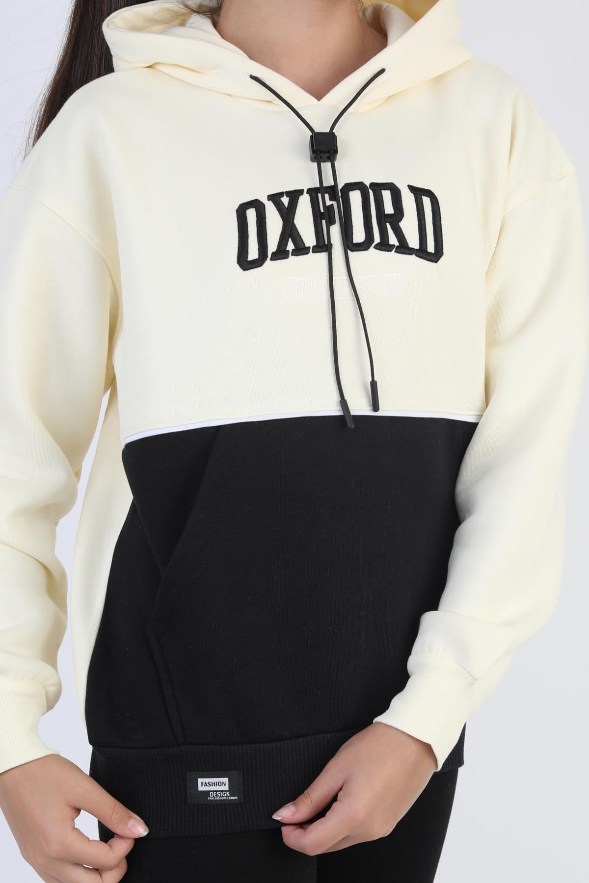 Kapşonlu Oxford Baskılı Kanguru Cepli Kız Çocuk Sweatshirt