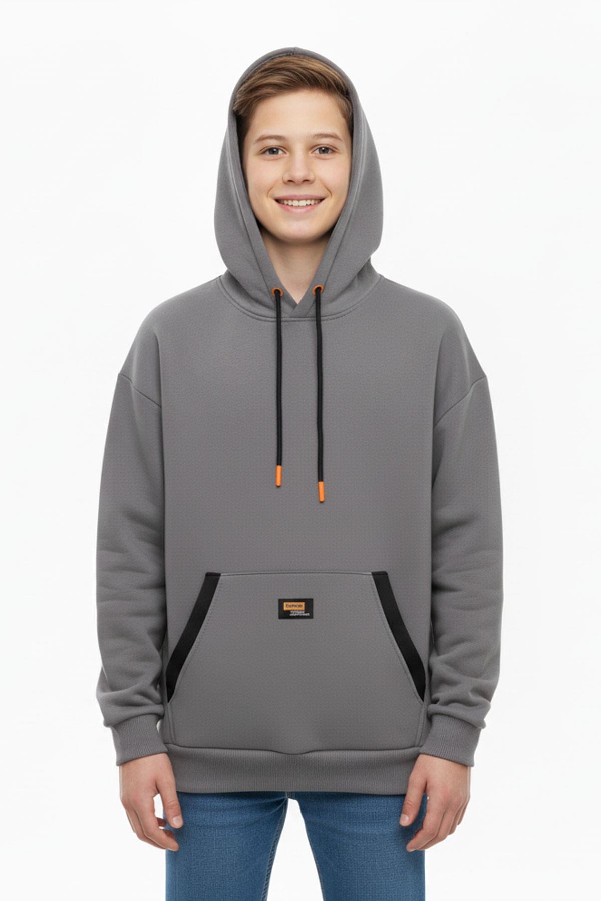 Kapüşonlu Kanguru Cepli 2 İplik Mevsimlik Erkek Çocuk Sweatshirt