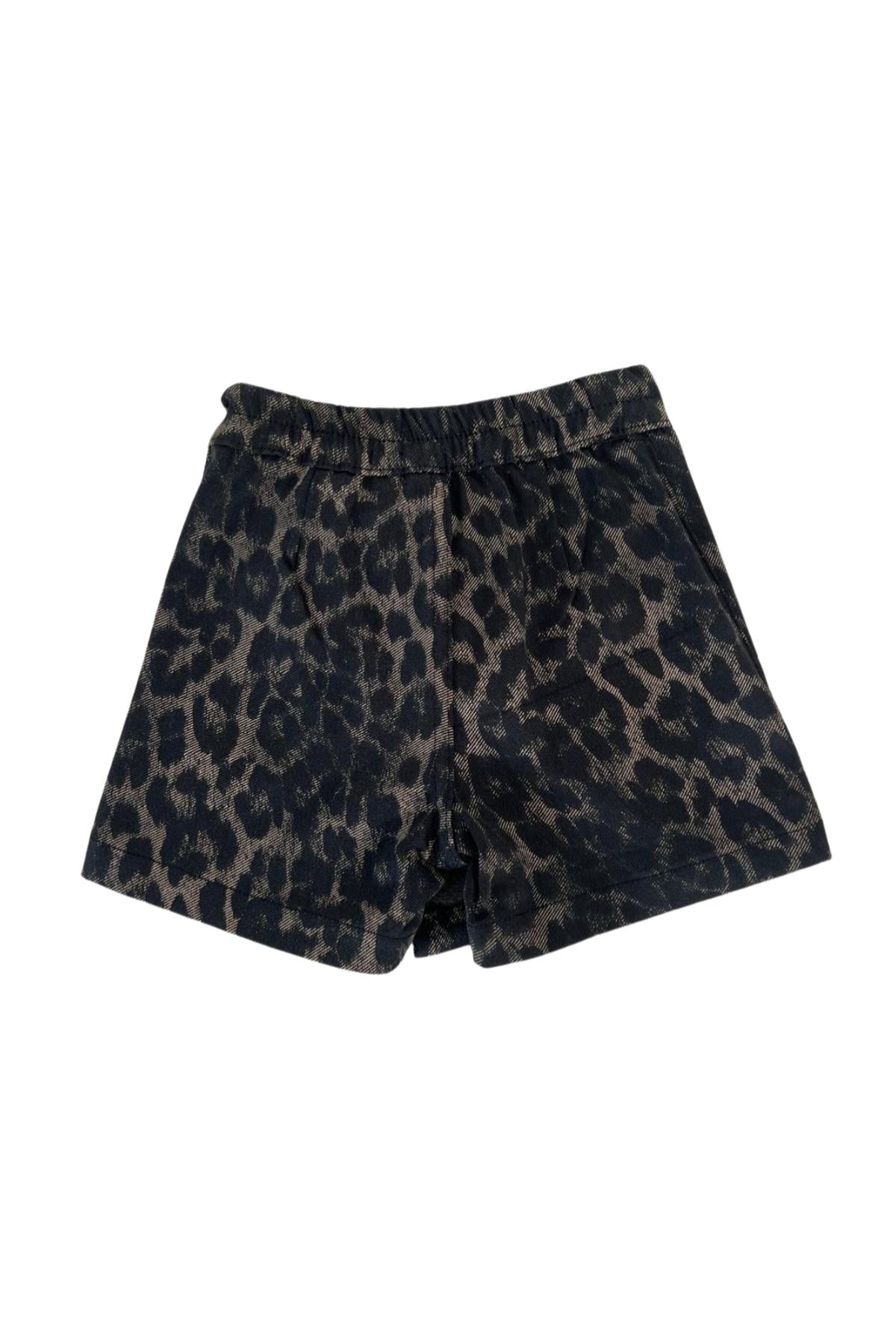 Leopar Baskılı %100 Pamuk Kız Çocuk Kot Şort Etek