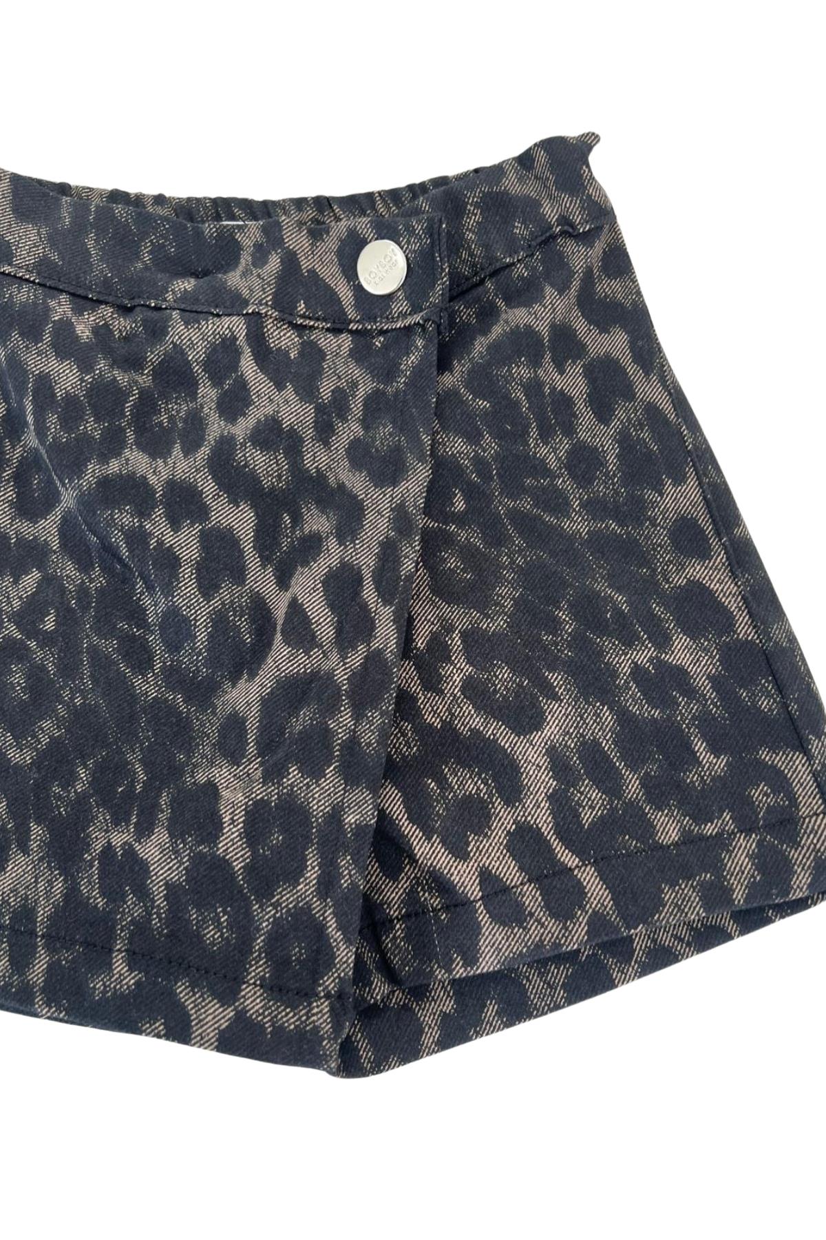 Leopar Baskılı %100 Pamuk Kız Çocuk Kot Şort Etek
