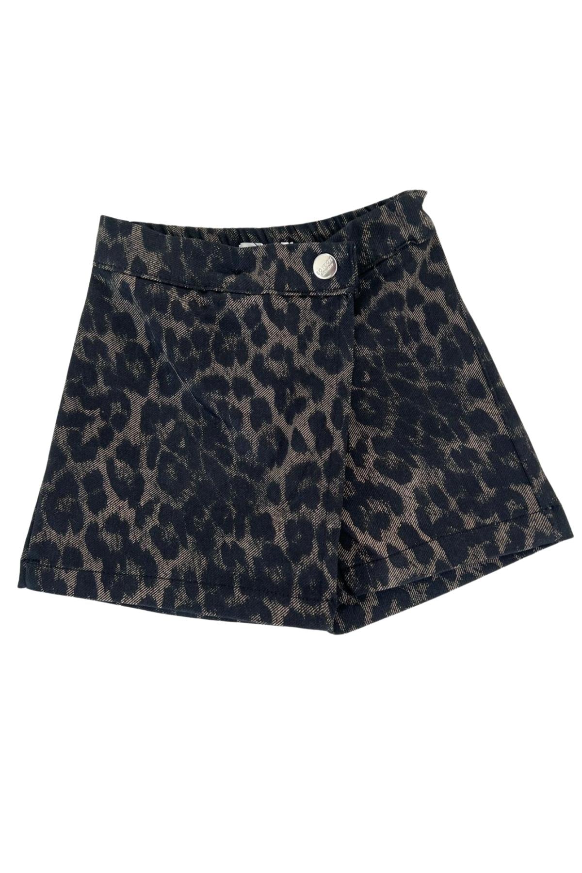 Leopar Baskılı %100 Pamuk Kız Çocuk Kot Şort Etek