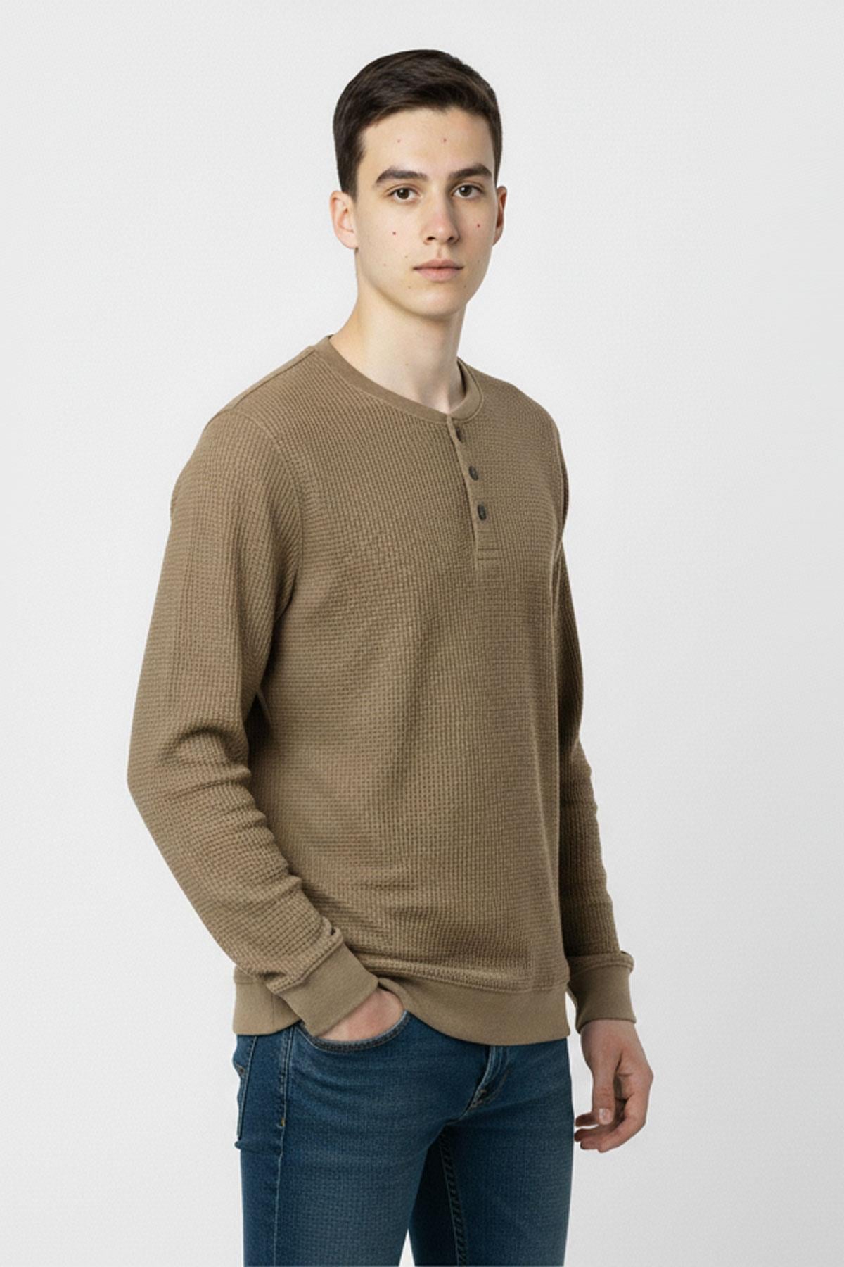 Mevsimlik Düğme Detaylı Bawelna Kumaş Uzun Kollu Erkek Çocuk Sweatshirt