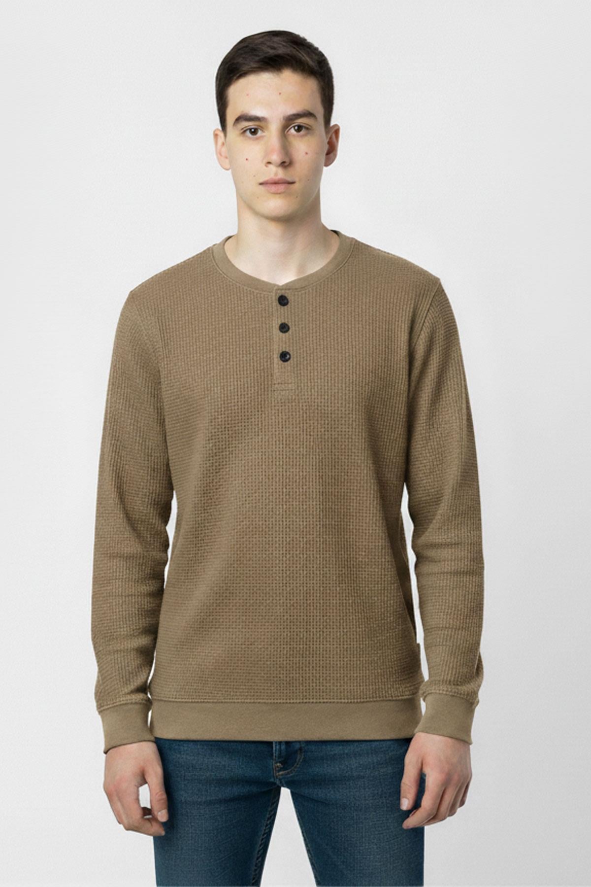 Mevsimlik Düğme Detaylı Bawelna Kumaş Uzun Kollu Erkek Çocuk Sweatshirt
