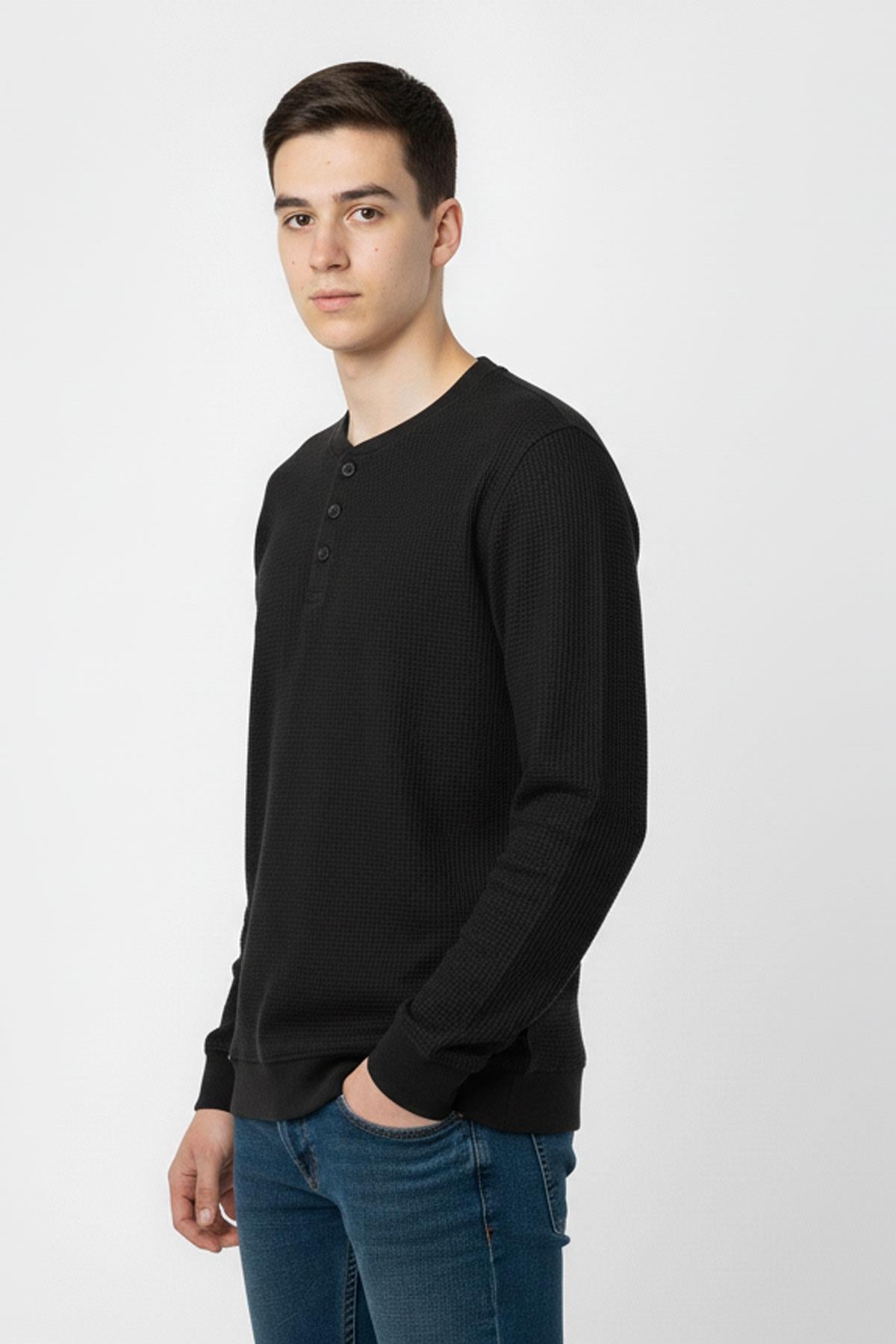 Mevsimlik Düğme Detaylı Bawelna Kumaş Uzun Kollu Erkek Çocuk Sweatshirt
