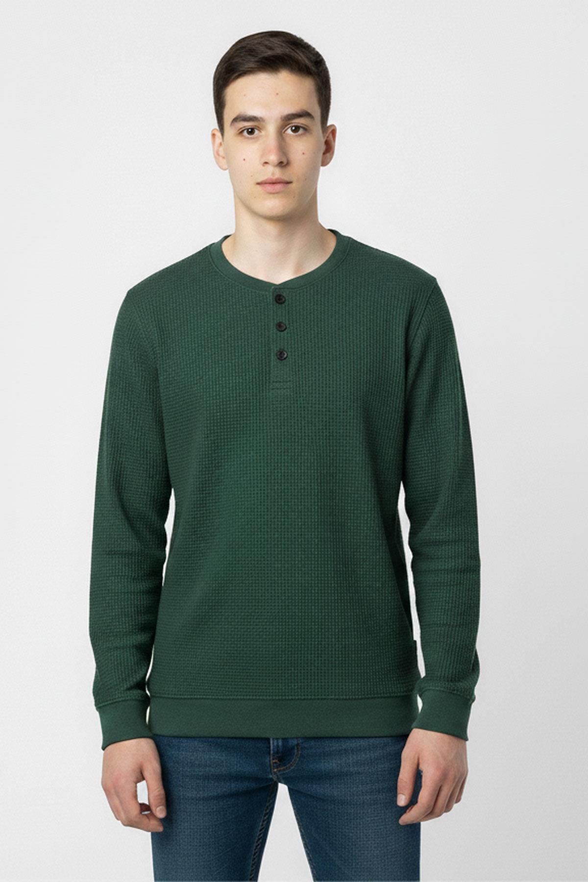 Mevsimlik Düğme Detaylı Bawelna Kumaş Uzun Kollu Erkek Çocuk Sweatshirt