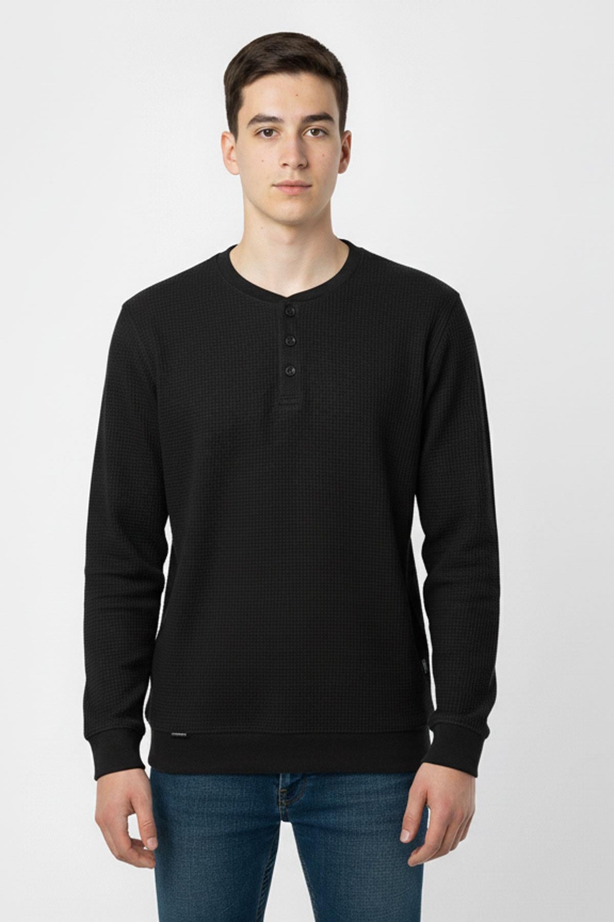 Mevsimlik Düğme Detaylı Bawelna Kumaş Uzun Kollu Erkek Çocuk Sweatshirt
