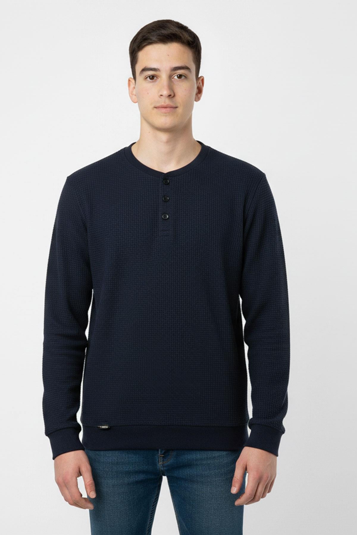 Mevsimlik Düğme Detaylı Bawelna Kumaş Uzun Kollu Erkek Çocuk Sweatshirt