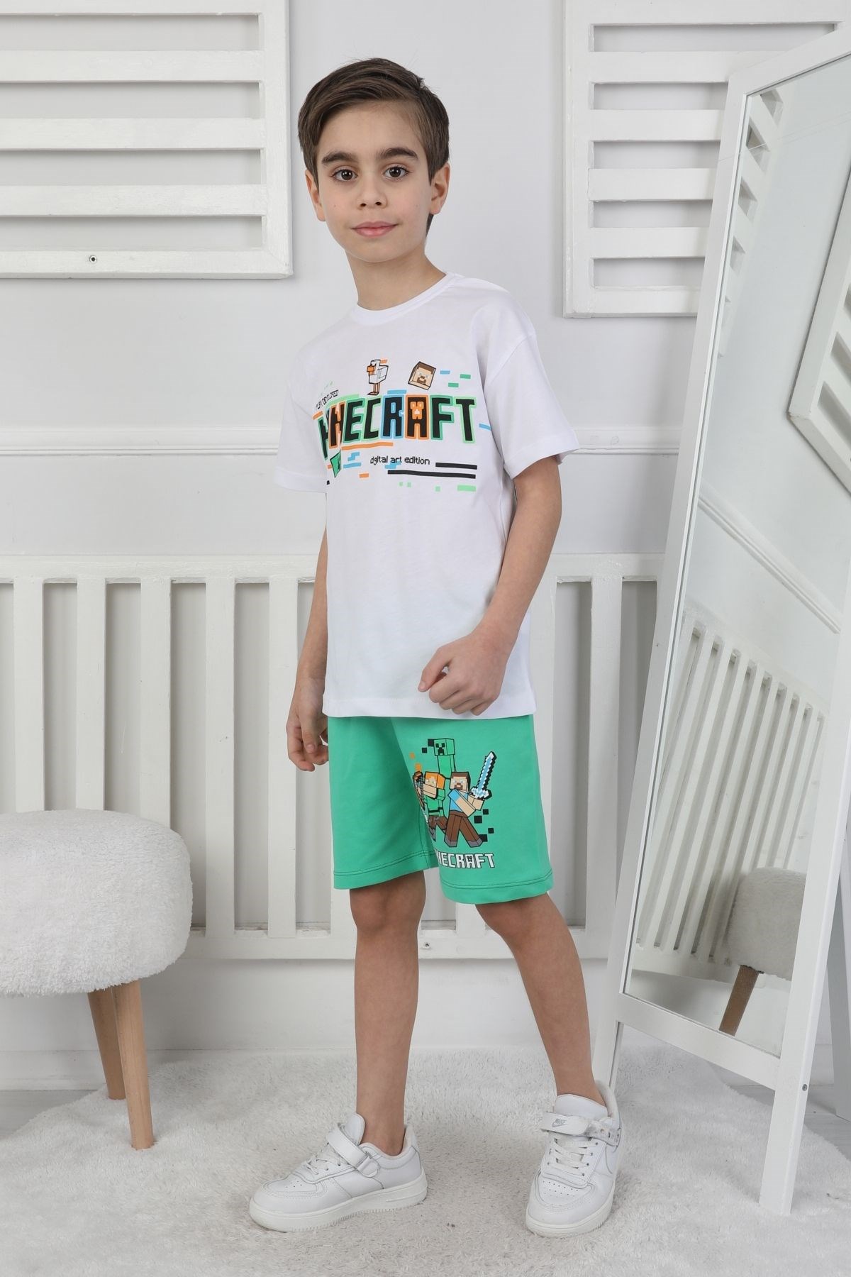 Minecraft Baskı Erkek Çocuk Şortlu Takım