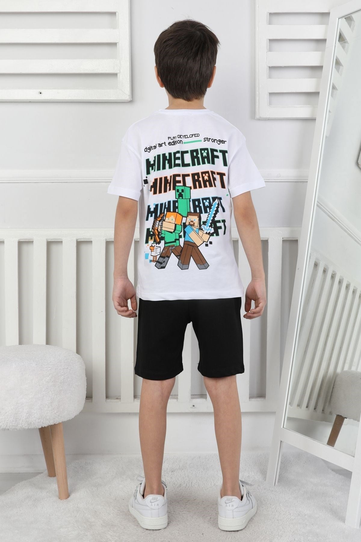 Minecraft Baskı Erkek Çocuk Şortlu Takım