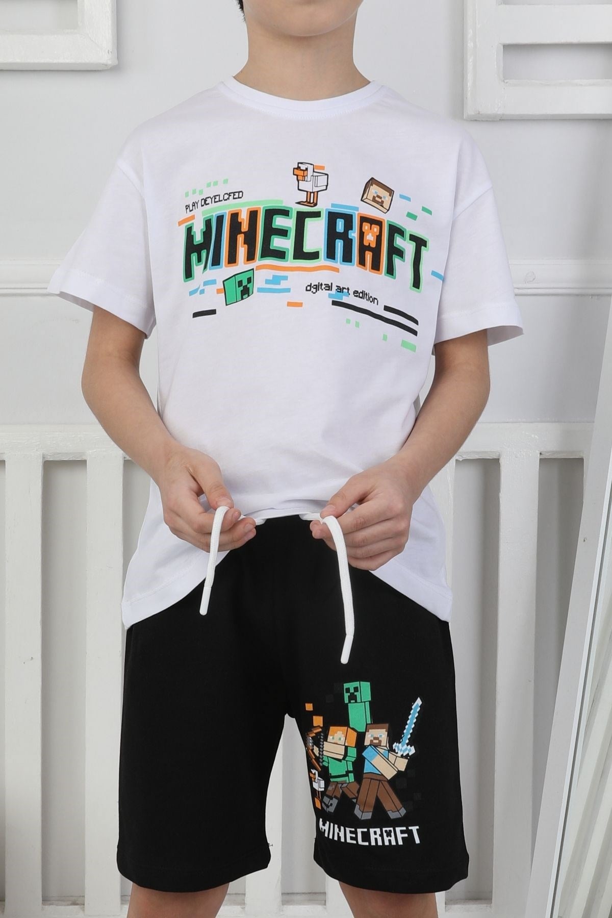Minecraft Baskı Erkek Çocuk Şortlu Takım