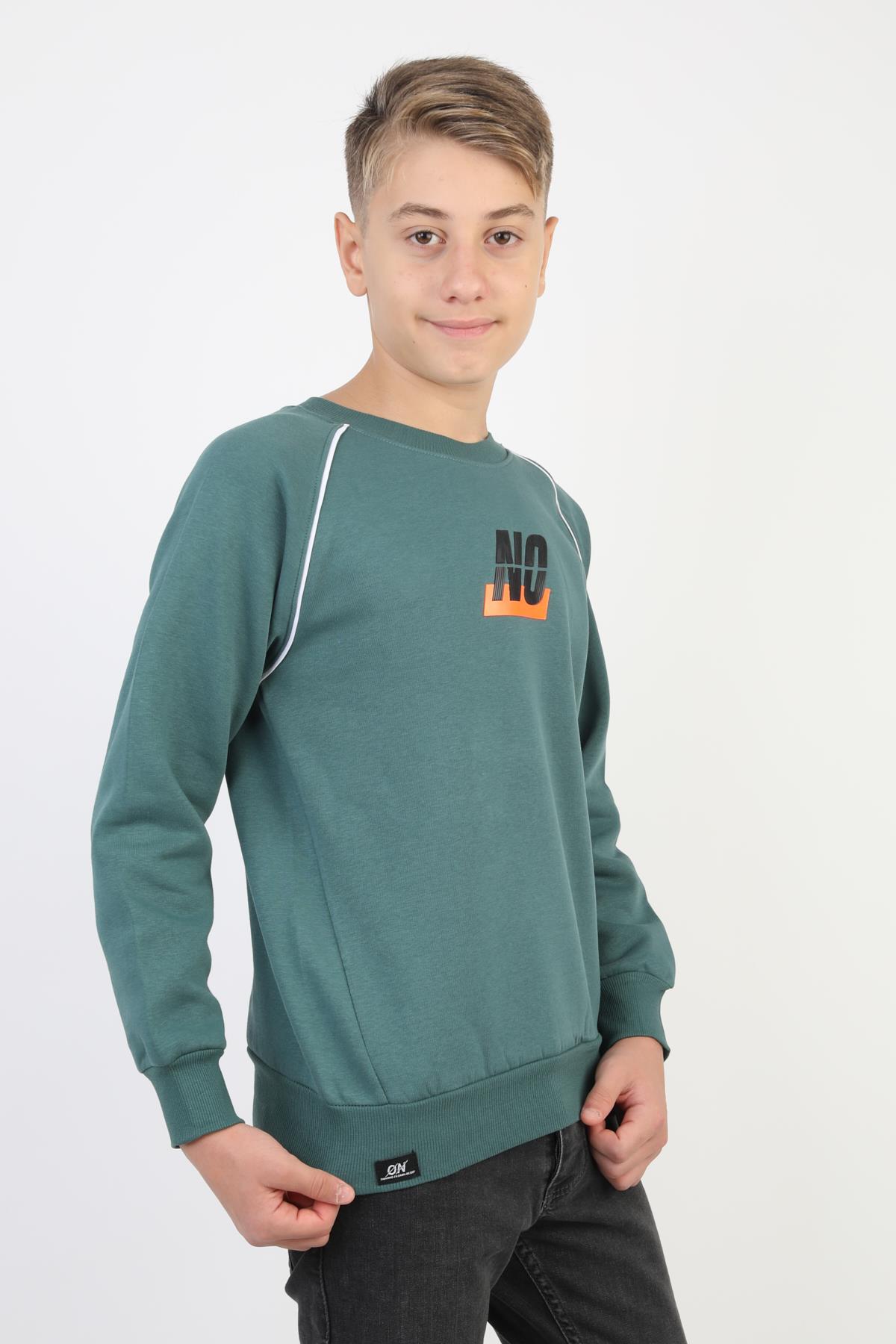 No Baskılı Kapşonsuz Rahat Erkek Çocuk Sweatshirt