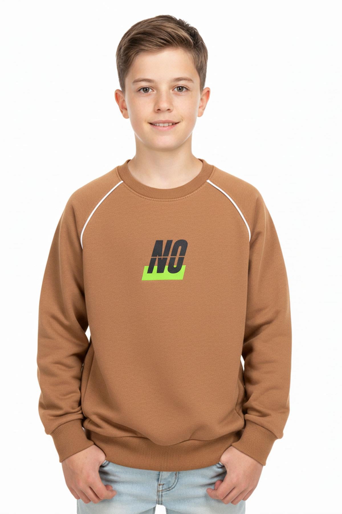 No Baskılı Kapşonsuz Rahat Erkek Çocuk Sweatshirt