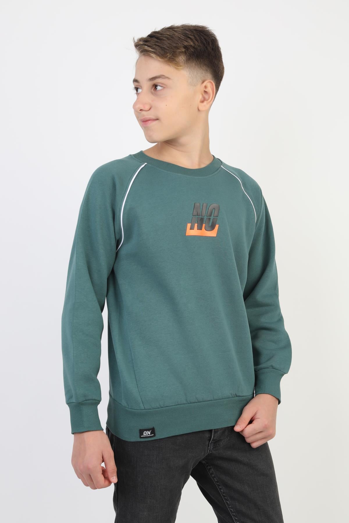 No Baskılı Kapşonsuz Rahat Erkek Çocuk Sweatshirt