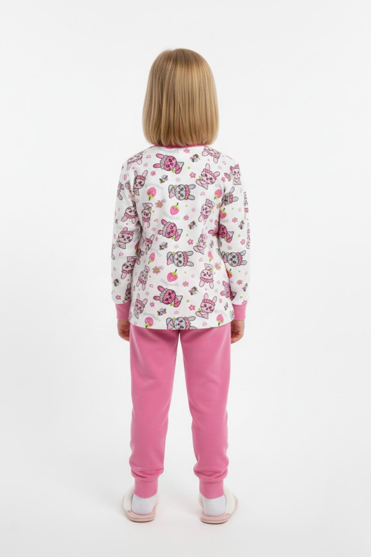 Tavşan Desenli Uzun Kollu Mevsimlik Pamuk Kız Çocuk Pijama Takımı