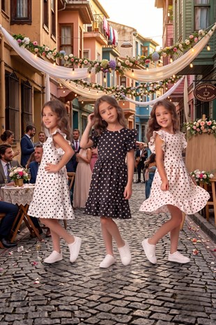 3 LÜ SET Kız Çocuk Elbise 3 ADET PUANTİYELİ   YENİ SEZON YAZLIK 