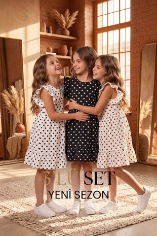 3 LÜ SET Kız Çocuk Elbise 3 ADET PUANTİYELİ   YENİ SEZON YAZLIK 