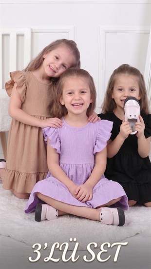 3 LÜ SET Kız Çocuk Elbise 3 ADET  YENİ SEZON YAZLIK 