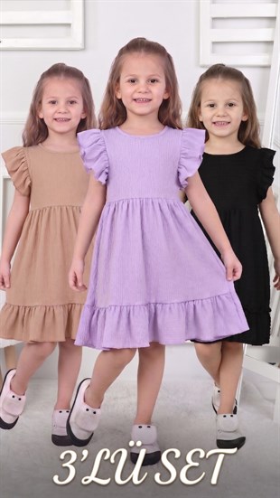 3 LÜ SET Kız Çocuk Elbise 3 ADET  YENİ SEZON YAZLIK 