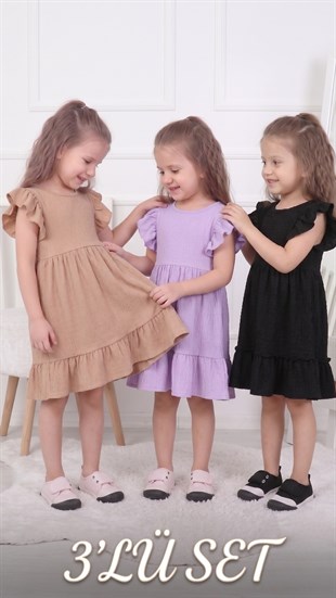 3 LÜ SET Kız Çocuk Elbise 3 ADET  YENİ SEZON YAZLIK 