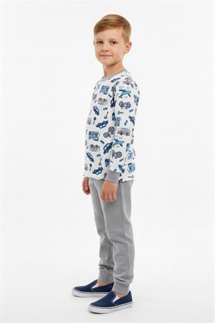 Araba ve Bisiklet Desenli Uzun Kollu Mevsimlik Erkek Çocuk Pamuk Pijama Takımı