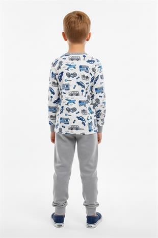 Araba ve Bisiklet Desenli Uzun Kollu Mevsimlik Erkek Çocuk Pamuk Pijama Takımı