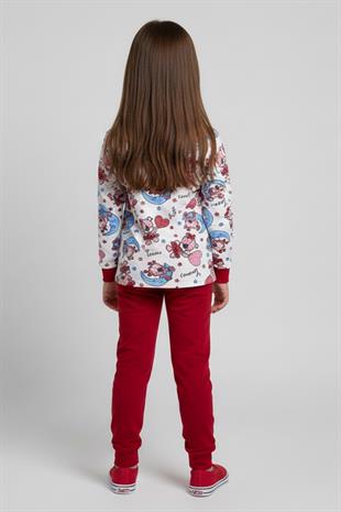 Ayıcık ve Ay Desenli Uzun Kollu Mevsimlik Pamuk Kız Çocuk Pijama Takımı