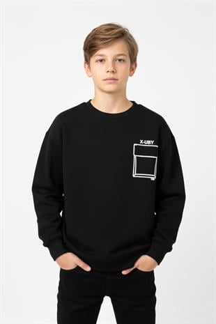 Baskı Detaylı Bisiklet Yaka Erkek Çocuk Sweatshirt