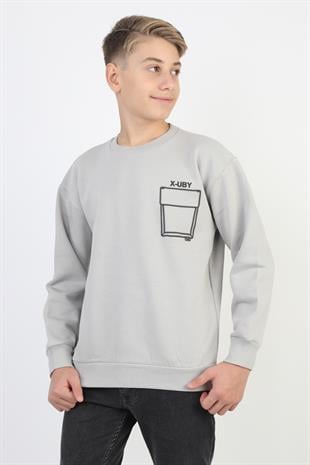 Baskı Detaylı Bisiklet Yaka Erkek Çocuk Sweatshirt