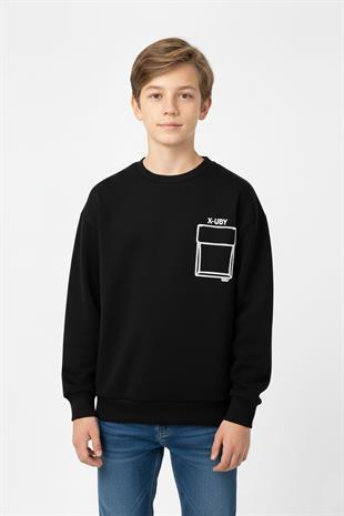 Baskı Detaylı Bisiklet Yaka Erkek Çocuk Sweatshirt