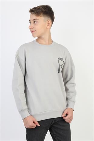 Baskı Detaylı Bisiklet Yaka Erkek Çocuk Sweatshirt