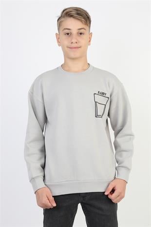 Baskı Detaylı Bisiklet Yaka Erkek Çocuk Sweatshirt