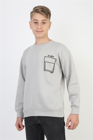 Baskı Detaylı Bisiklet Yaka Erkek Çocuk Sweatshirt