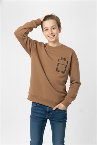 Baskı Detaylı Bisiklet Yaka Erkek Çocuk Sweatshirt