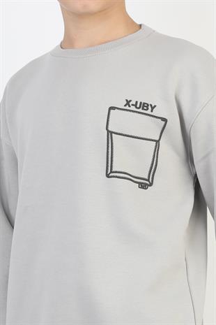 Baskı Detaylı Bisiklet Yaka Erkek Çocuk Sweatshirt