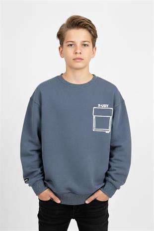 Baskı Detaylı Bisiklet Yaka Erkek Çocuk Sweatshirt