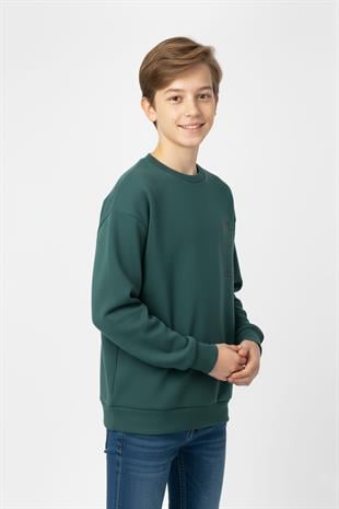 Baskı Detaylı Bisiklet Yaka Erkek Çocuk Sweatshirt