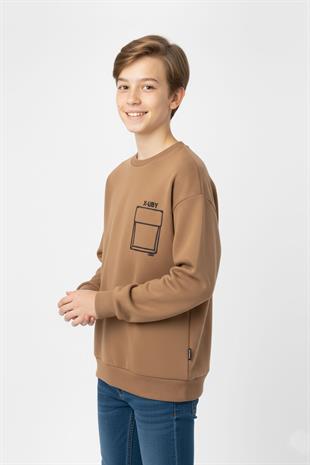 Baskı Detaylı Bisiklet Yaka Erkek Çocuk Sweatshirt