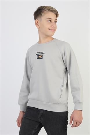Kanguru Cepli Baskılı Detaylı Erkek Çocuk Sweatshirt