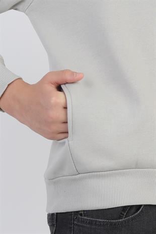 Kanguru Cepli Baskılı Detaylı Erkek Çocuk Sweatshirt