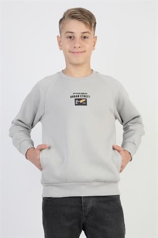 Kanguru Cepli Baskılı Detaylı Erkek Çocuk Sweatshirt